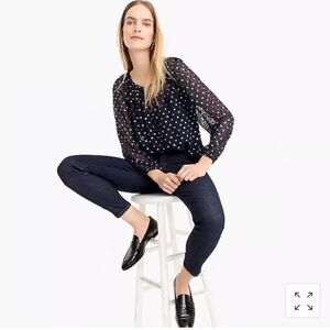 J. CREW- Popover in Rainbow Clip Dot Chiffon Semi Sheer Navy Multi, Size XL